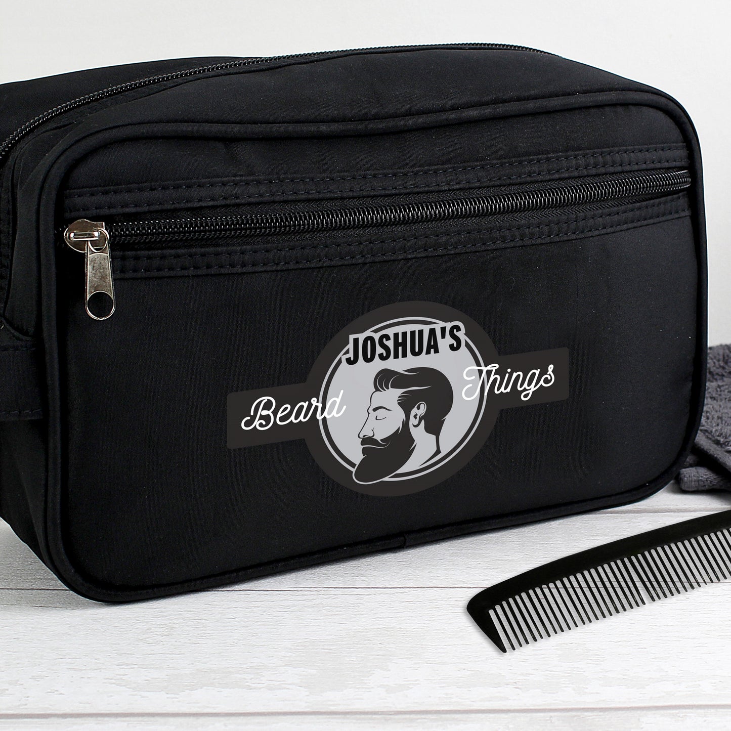 Personalised Beard Things Black Toiletry Bag - MK&JD Gifts