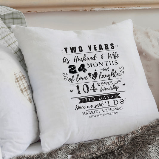 Personalised 2nd Anniversary Cushion - MK&JD Gifts