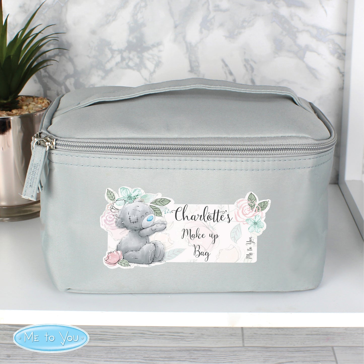 Personalised Me to You Floral Grey Toiletry Bag - MK&JD Gifts