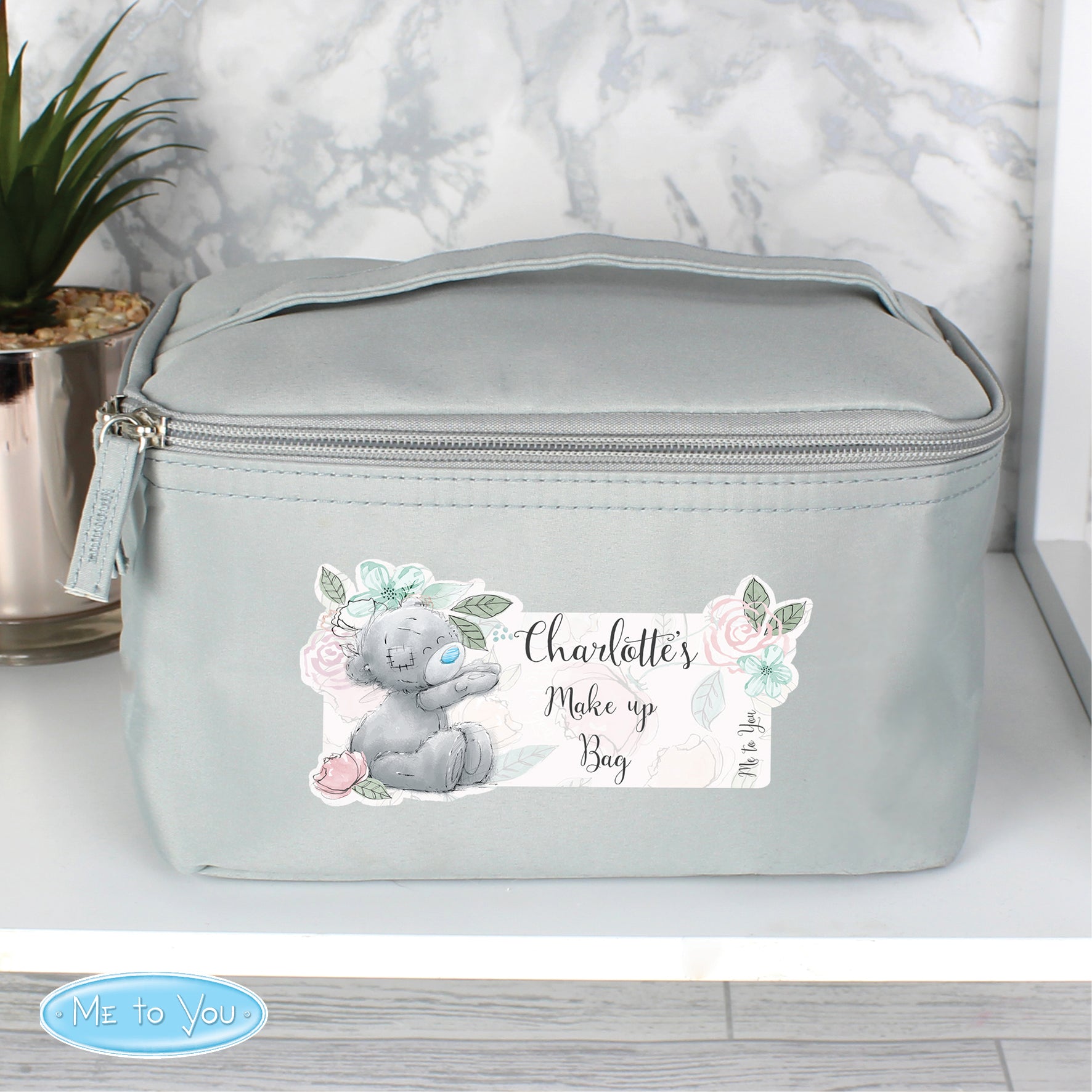 Personalised Me to You Floral Grey Toiletry Bag - MK&JD Gifts