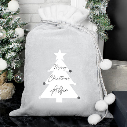 Personalised Christmas Tree Luxury Silver Grey Pom Pom Sack - MK&JD Gifts