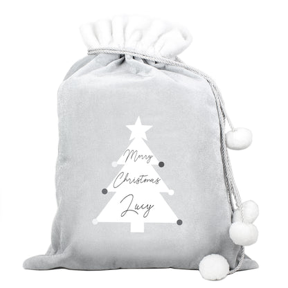 Personalised Christmas Tree Luxury Silver Grey Pom Pom Sack - MK&JD Gifts