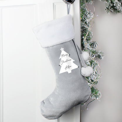 Personalised Christmas Tree Luxury Silver Grey Stocking - MK&JD Gifts