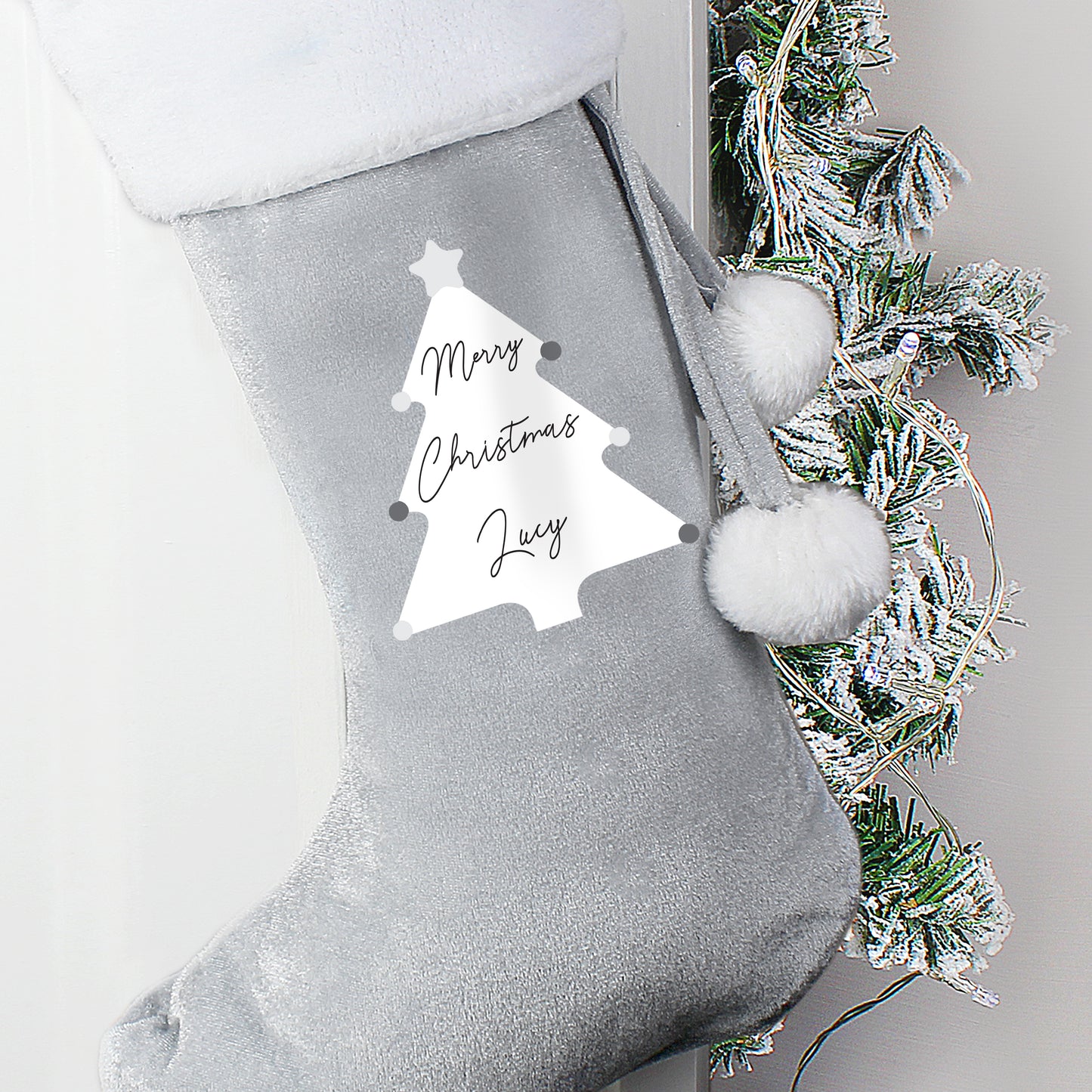 Personalised Christmas Tree Luxury Silver Grey Stocking - MK&JD Gifts