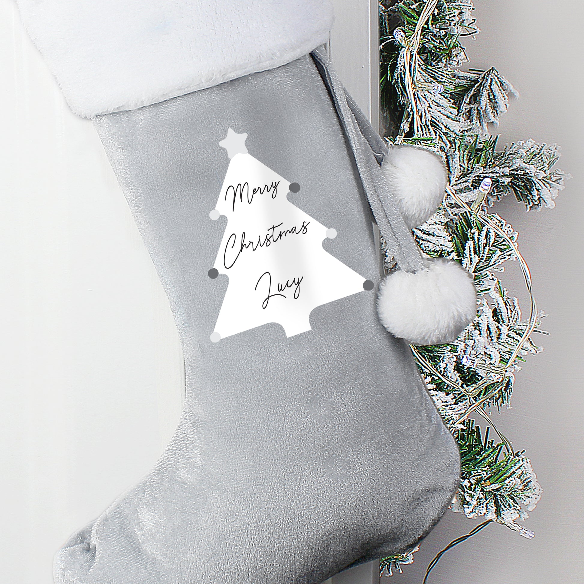 Personalised Christmas Tree Luxury Silver Grey Stocking - MK&JD Gifts
