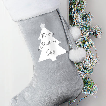 Personalised Christmas Tree Luxury Silver Grey Stocking - MK&JD Gifts