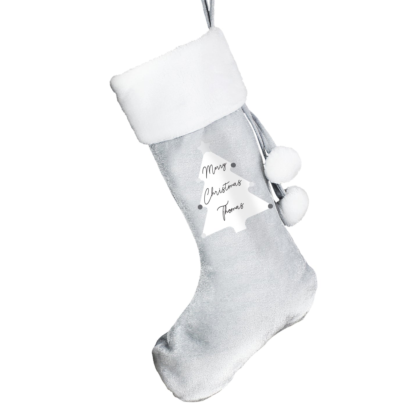 Personalised Christmas Tree Luxury Silver Grey Stocking - MK&JD Gifts