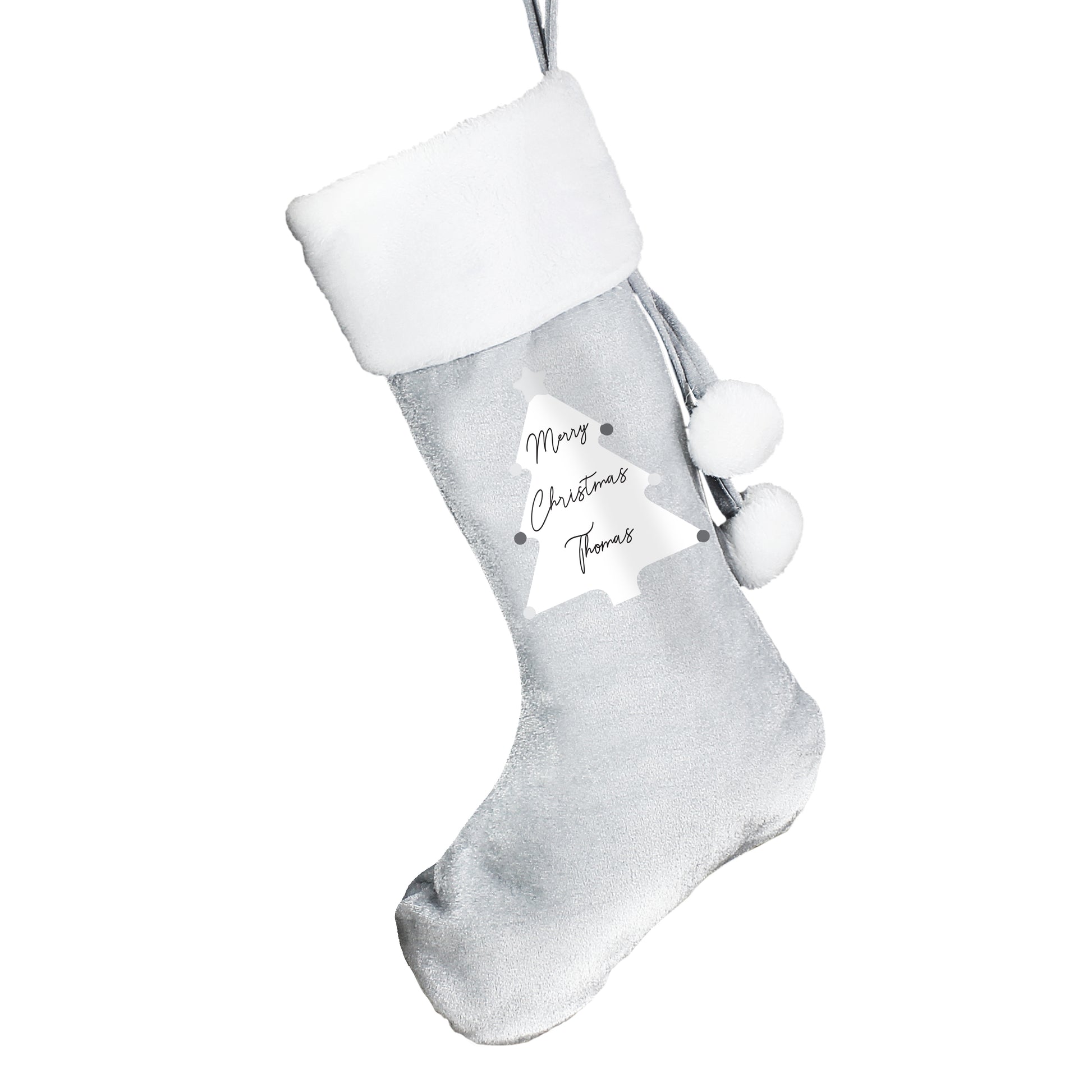Personalised Christmas Tree Luxury Silver Grey Stocking - MK&JD Gifts