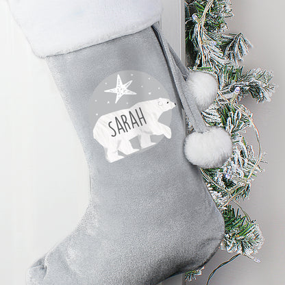 Personalised Polar Bear Luxury Silver Grey Stocking - MK&JD Gifts