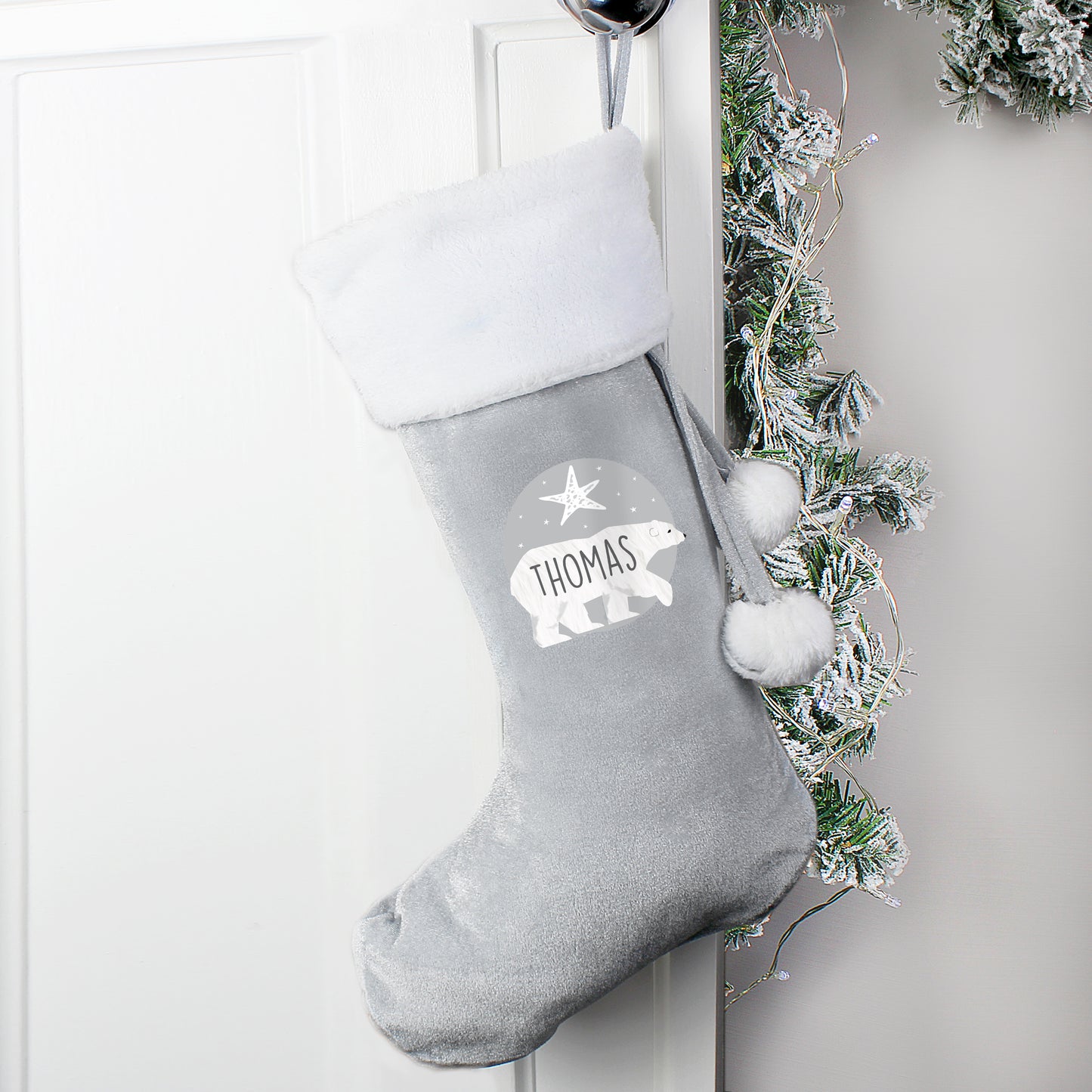 Personalised Polar Bear Luxury Silver Grey Stocking - MK&JD Gifts