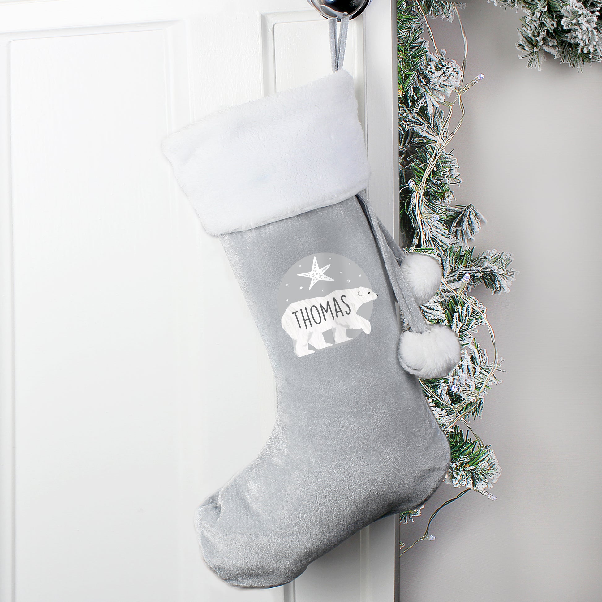 Personalised Polar Bear Luxury Silver Grey Stocking - MK&JD Gifts