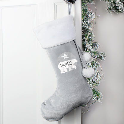 Personalised Polar Bear Luxury Silver Grey Stocking - MK&JD Gifts