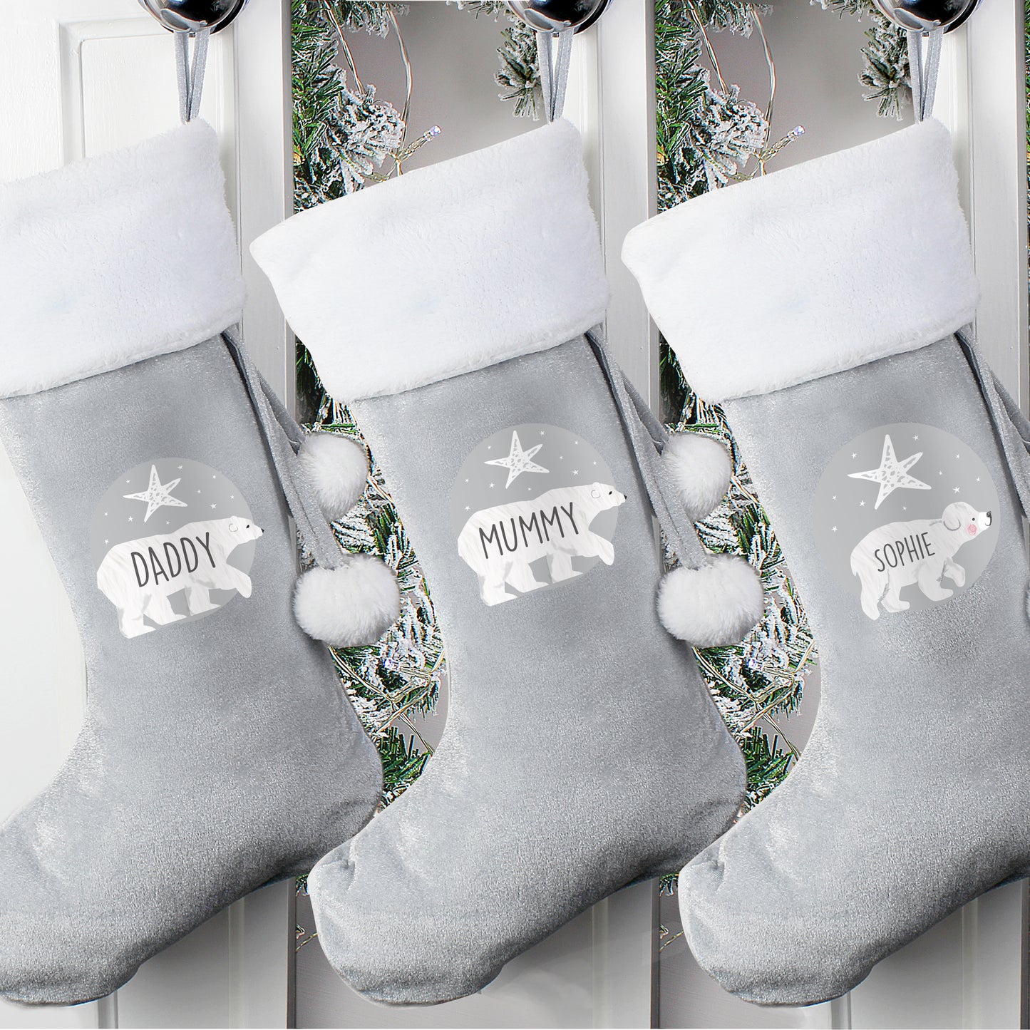 Personalised Polar Bear Luxury Silver Grey Stocking - MK&JD Gifts