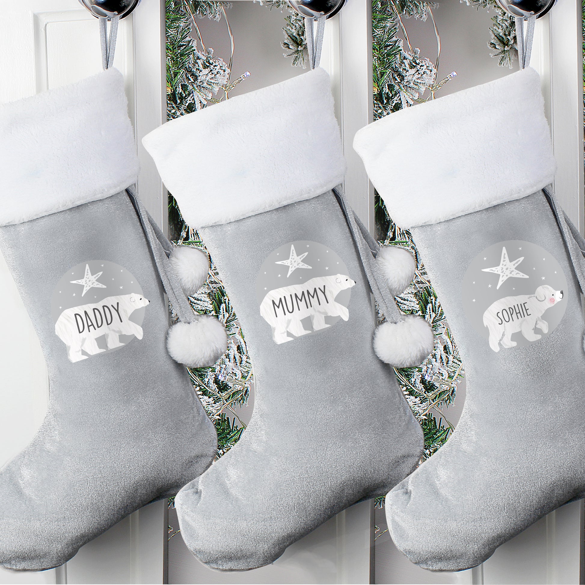 Personalised Polar Bear Luxury Silver Grey Stocking - MK&JD Gifts