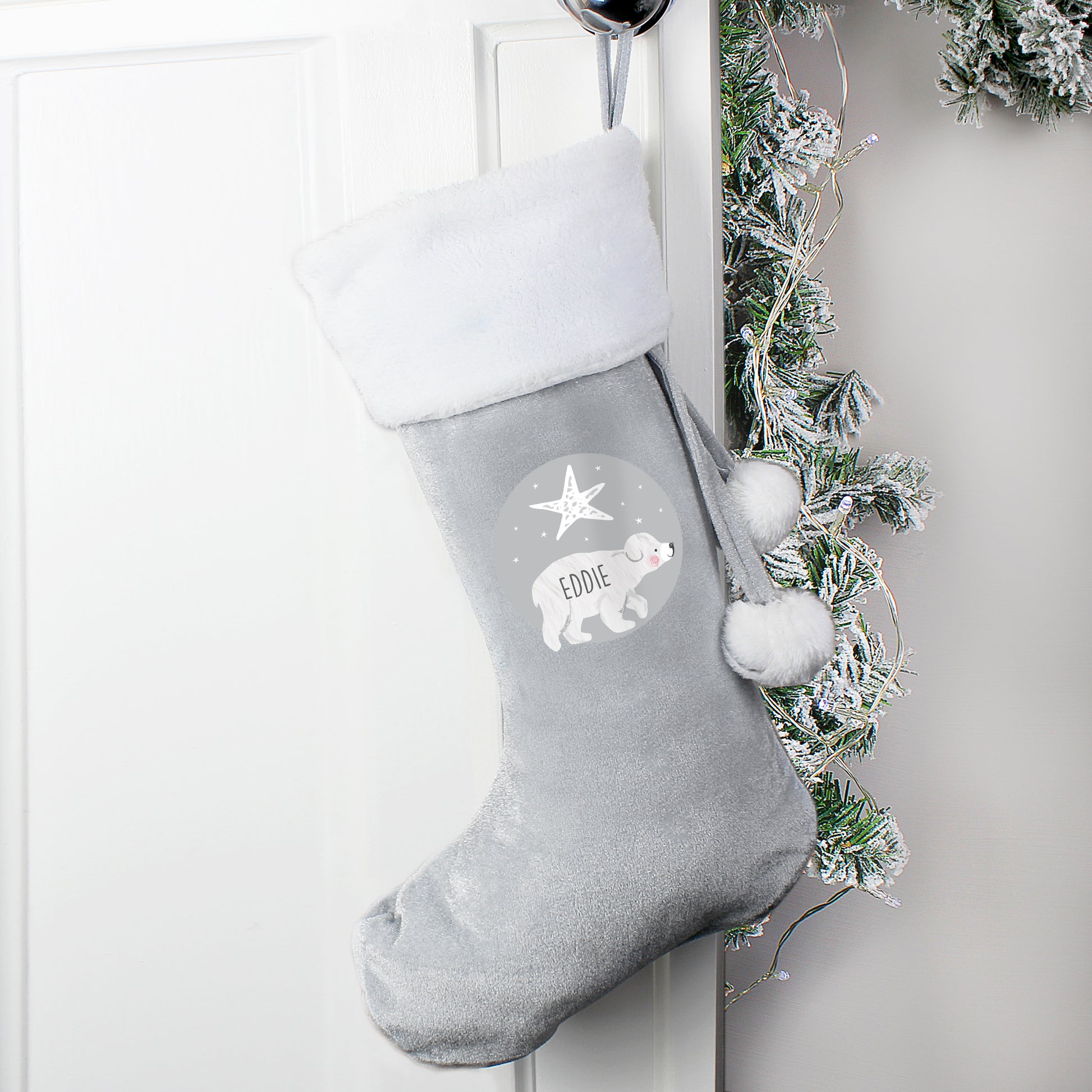 Personalised Baby Polar Bear Luxury Silver Grey Stocking - MK&JD Gifts
