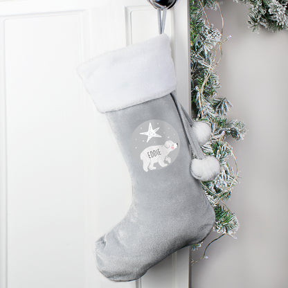 Personalised Baby Polar Bear Luxury Silver Grey Stocking - MK&JD Gifts