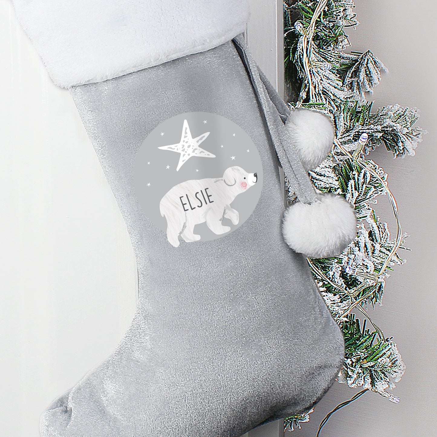 Personalised Baby Polar Bear Luxury Silver Grey Stocking - MK&JD Gifts