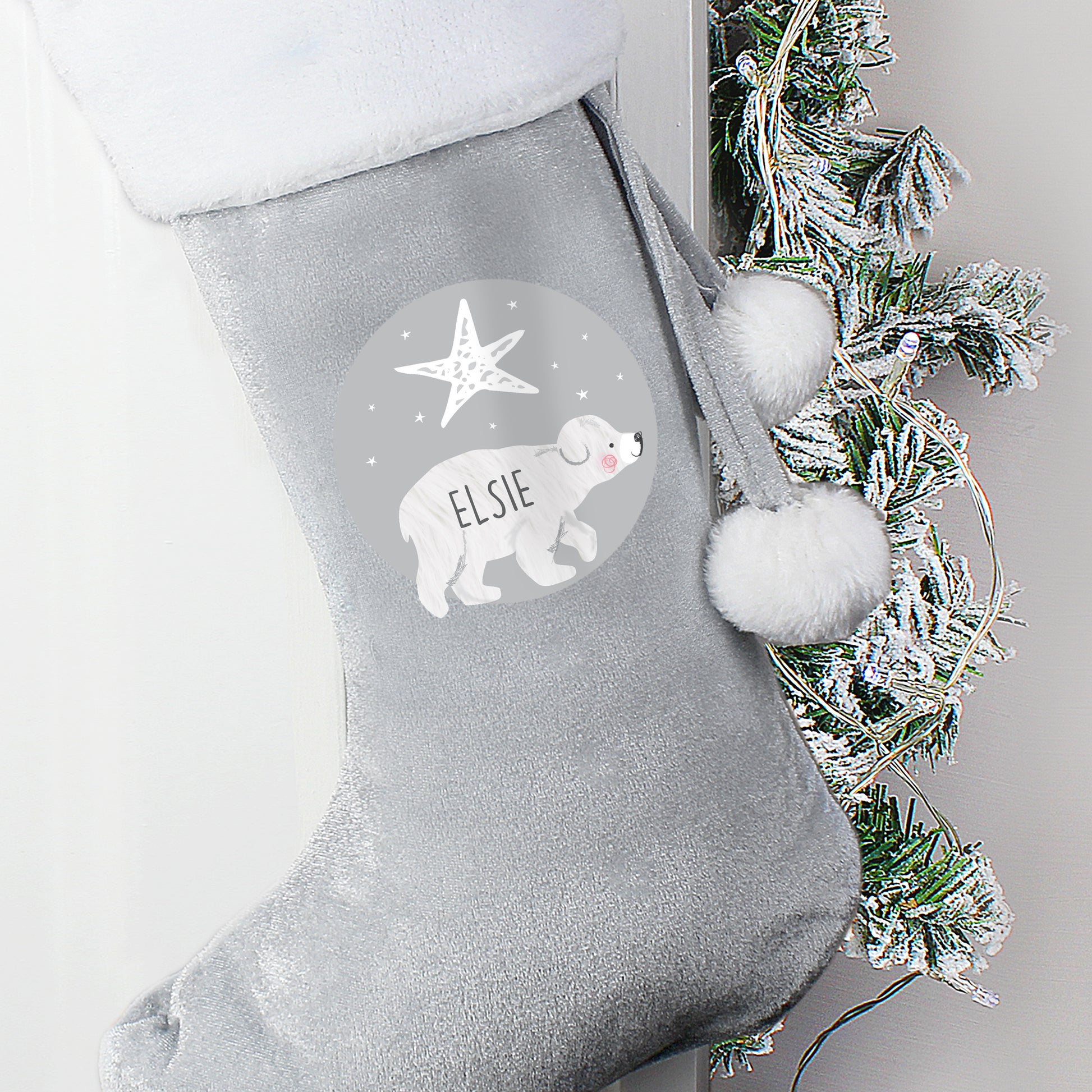 Personalised Baby Polar Bear Luxury Silver Grey Stocking - MK&JD Gifts