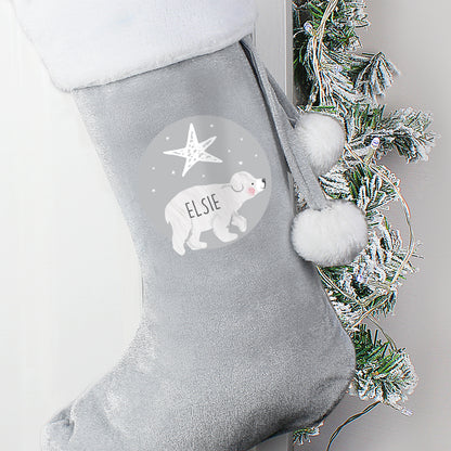 Personalised Baby Polar Bear Luxury Silver Grey Stocking - MK&JD Gifts