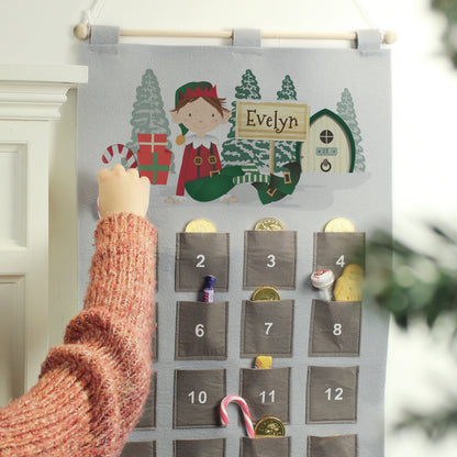 Personalised Elf Advent Calendar In Silver Grey - MK&JD Gifts