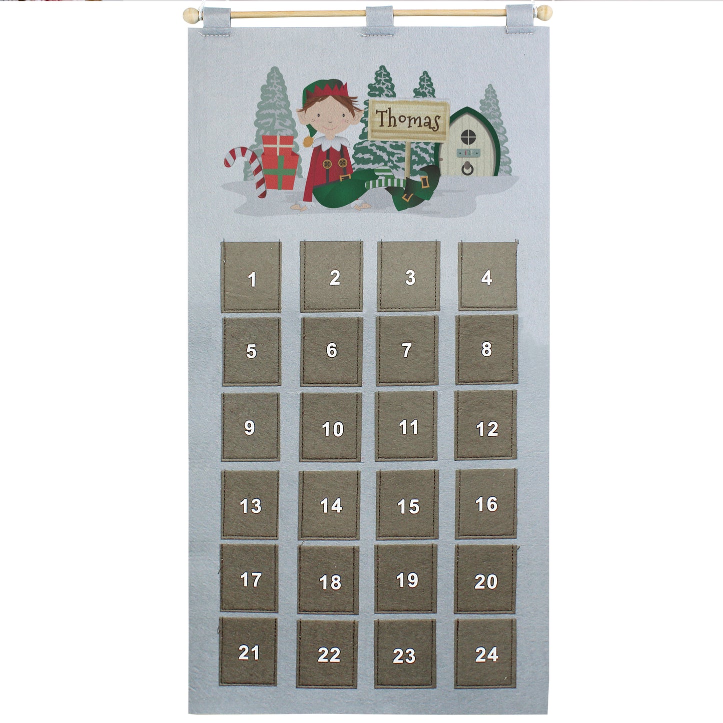 Personalised Elf Advent Calendar In Silver Grey - MK&JD Gifts