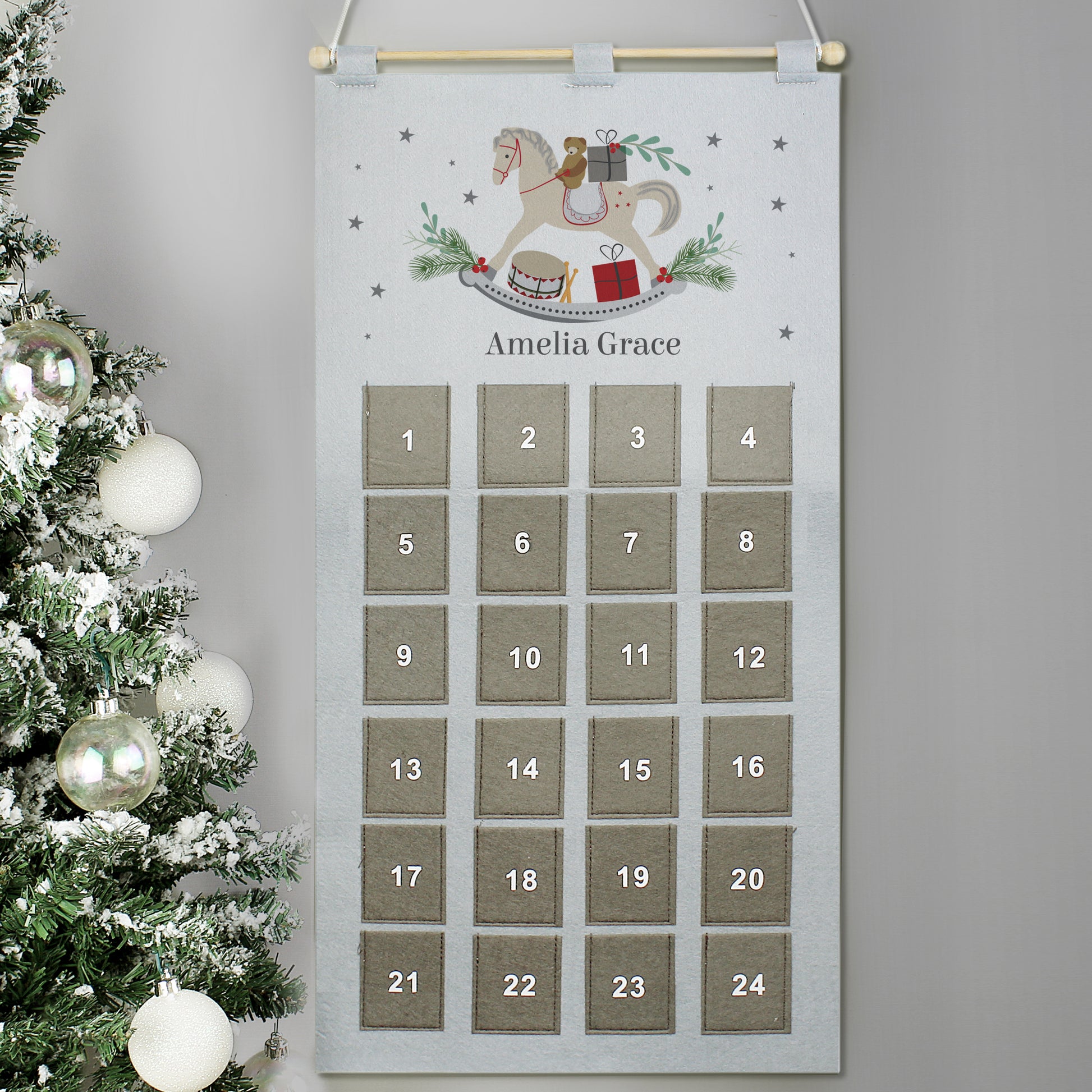 Personalised Rocking Horse Advent Calendar In Silver Grey - MK&JD Gifts