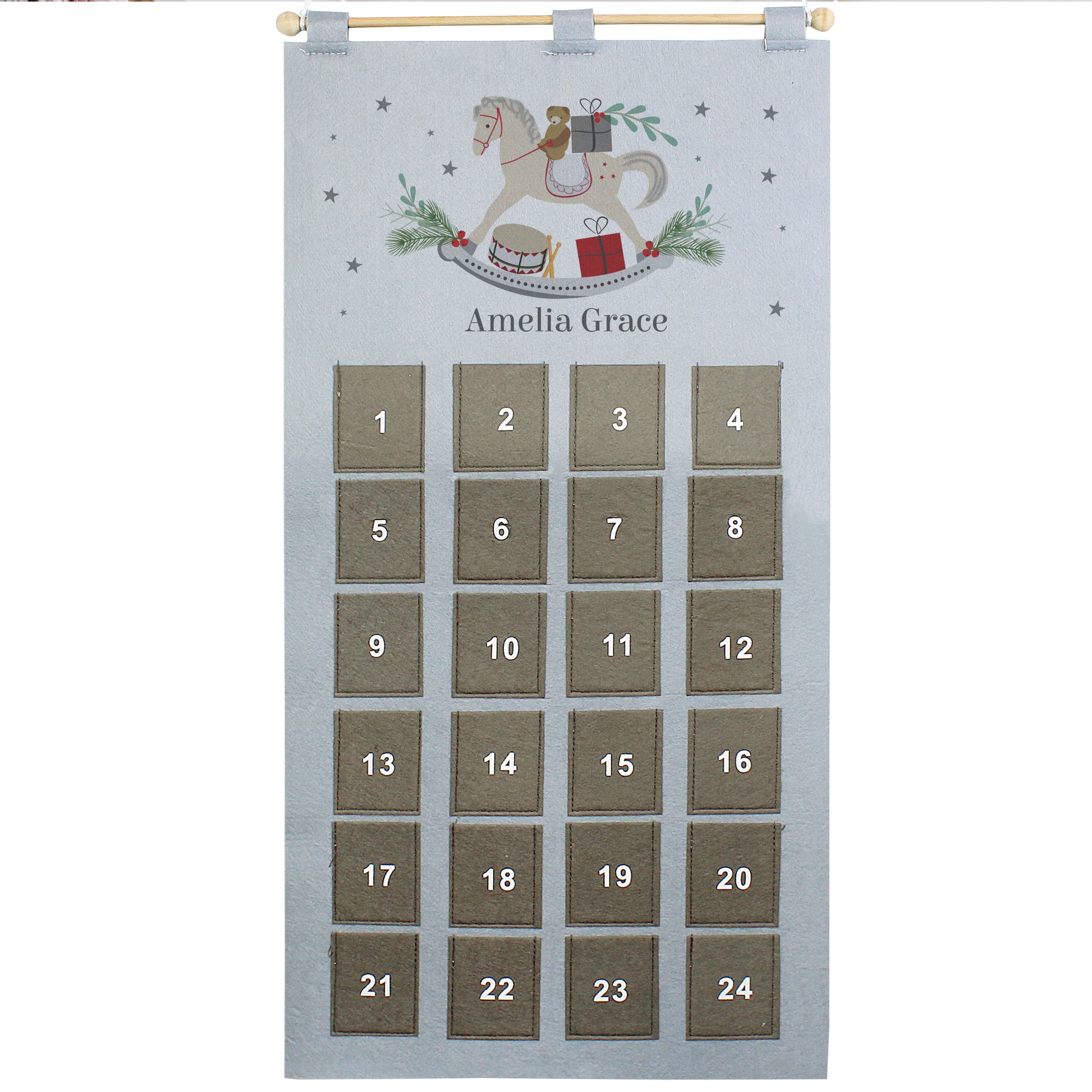 Personalised Rocking Horse Advent Calendar In Silver Grey - MK&JD Gifts