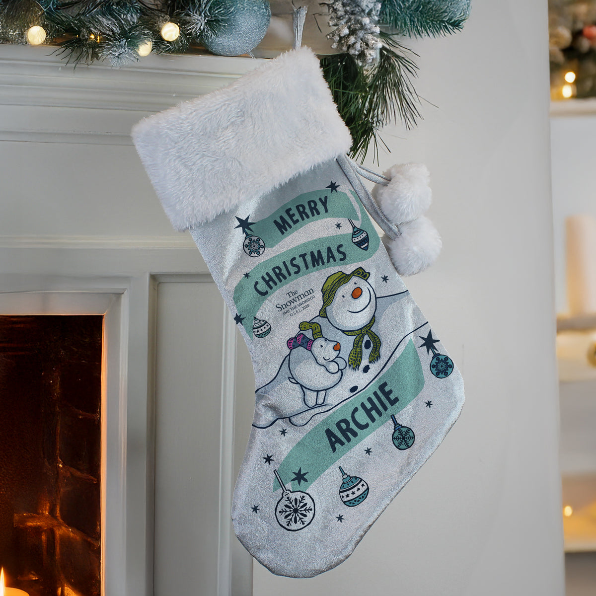 Personalised The Snowman and the Snowdog Luxury Silver Grey Stocking - MK&JD Gifts