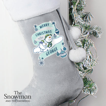 Personalised The Snowman and the Snowdog Luxury Silver Grey Stocking - MK&JD Gifts