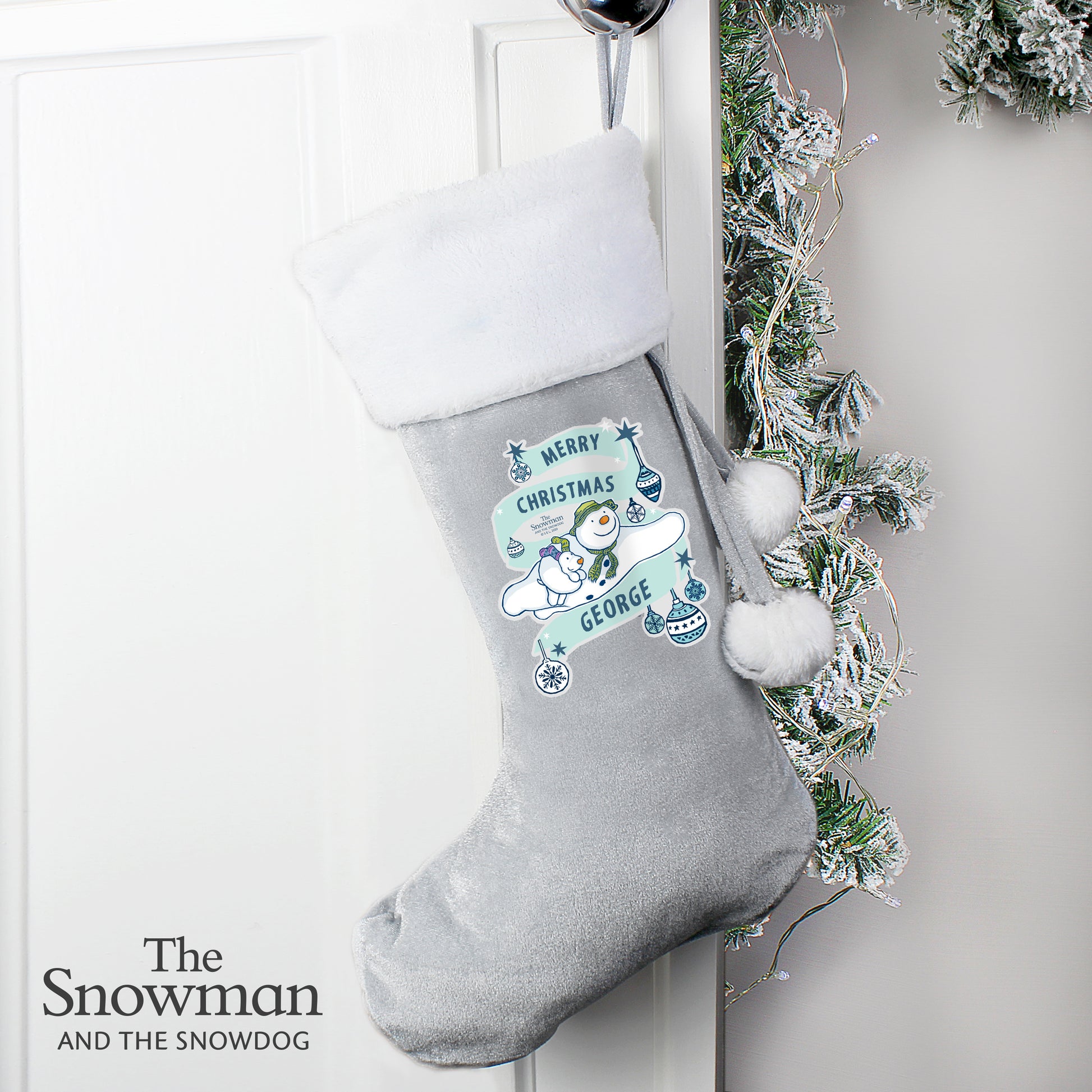 Personalised The Snowman and the Snowdog Luxury Silver Grey Stocking - MK&JD Gifts