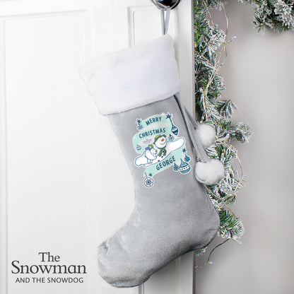 Personalised The Snowman and the Snowdog Luxury Silver Grey Stocking - MK&JD Gifts