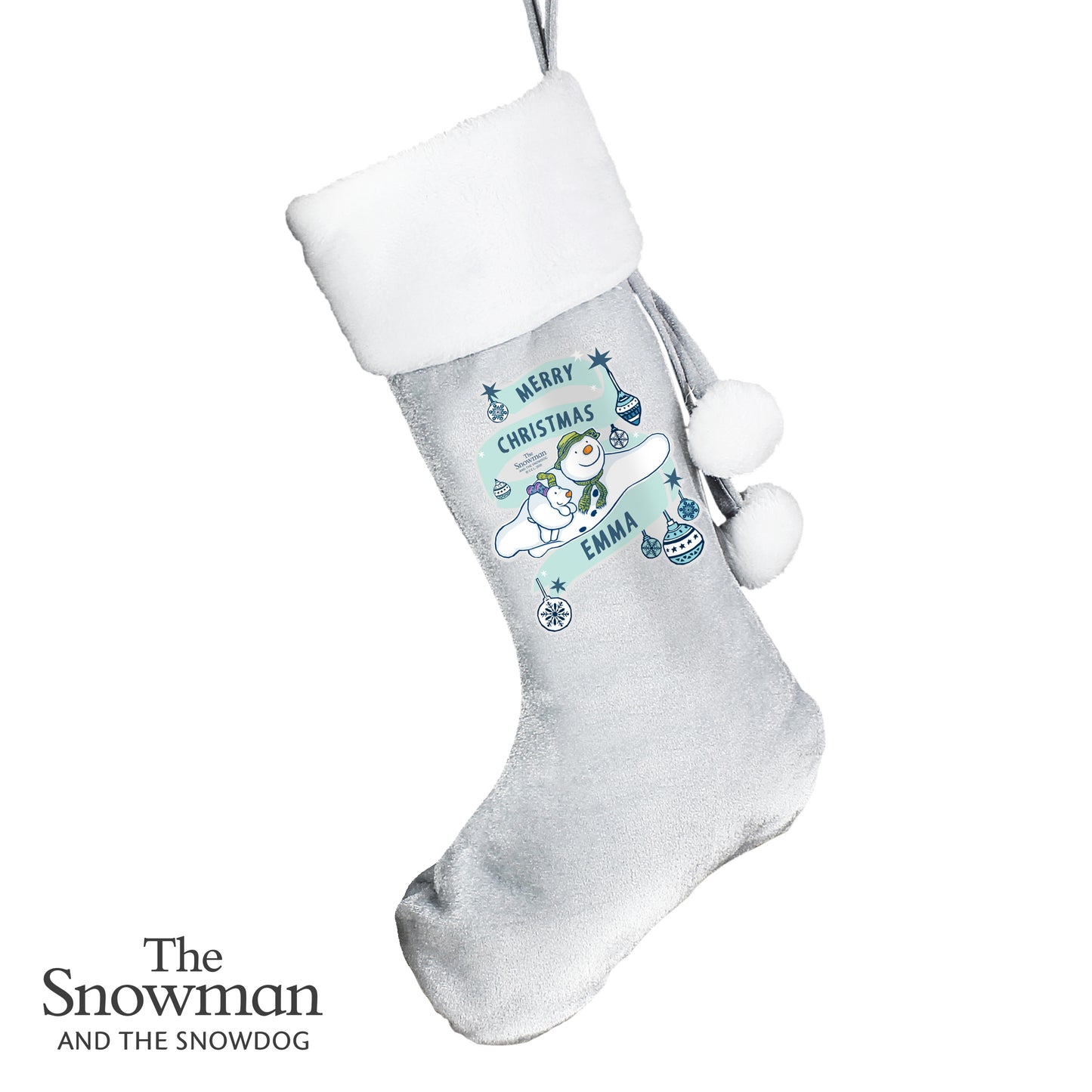 Personalised The Snowman and the Snowdog Luxury Silver Grey Stocking - MK&JD Gifts