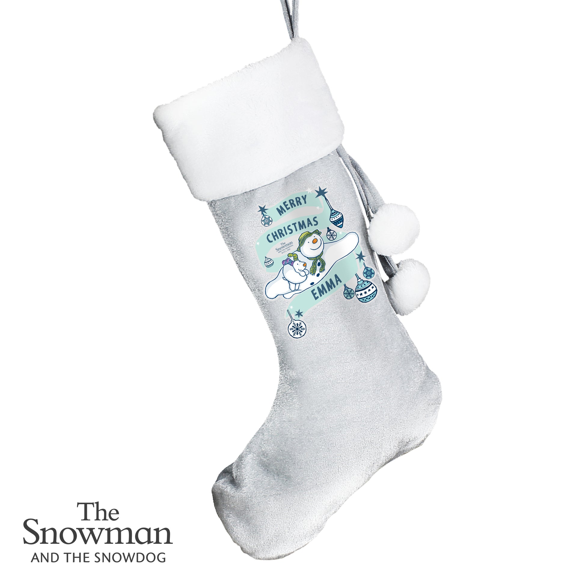 Personalised The Snowman and the Snowdog Luxury Silver Grey Stocking - MK&JD Gifts