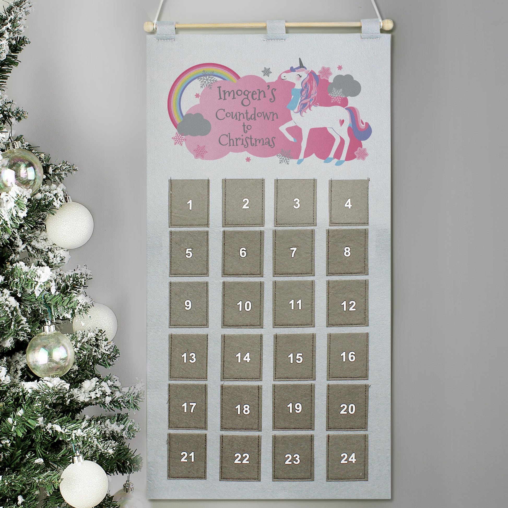Personalised Christmas Unicorn Advent Calendar In Silver Grey - MK&JD Gifts