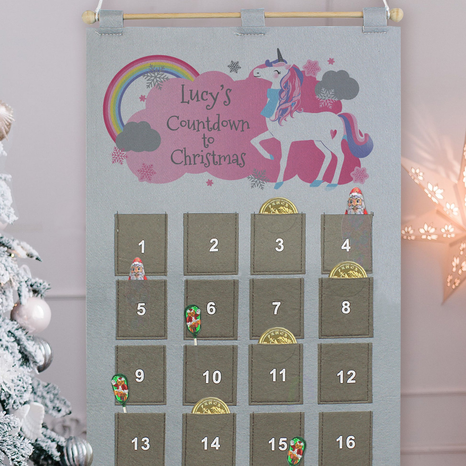 Personalised Christmas Unicorn Advent Calendar In Silver Grey - MK&JD Gifts