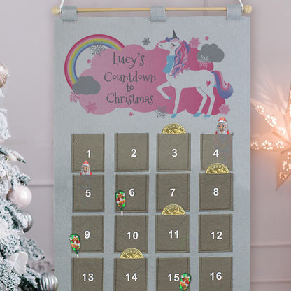 Personalised Christmas Unicorn Advent Calendar In Silver Grey - MK&JD Gifts