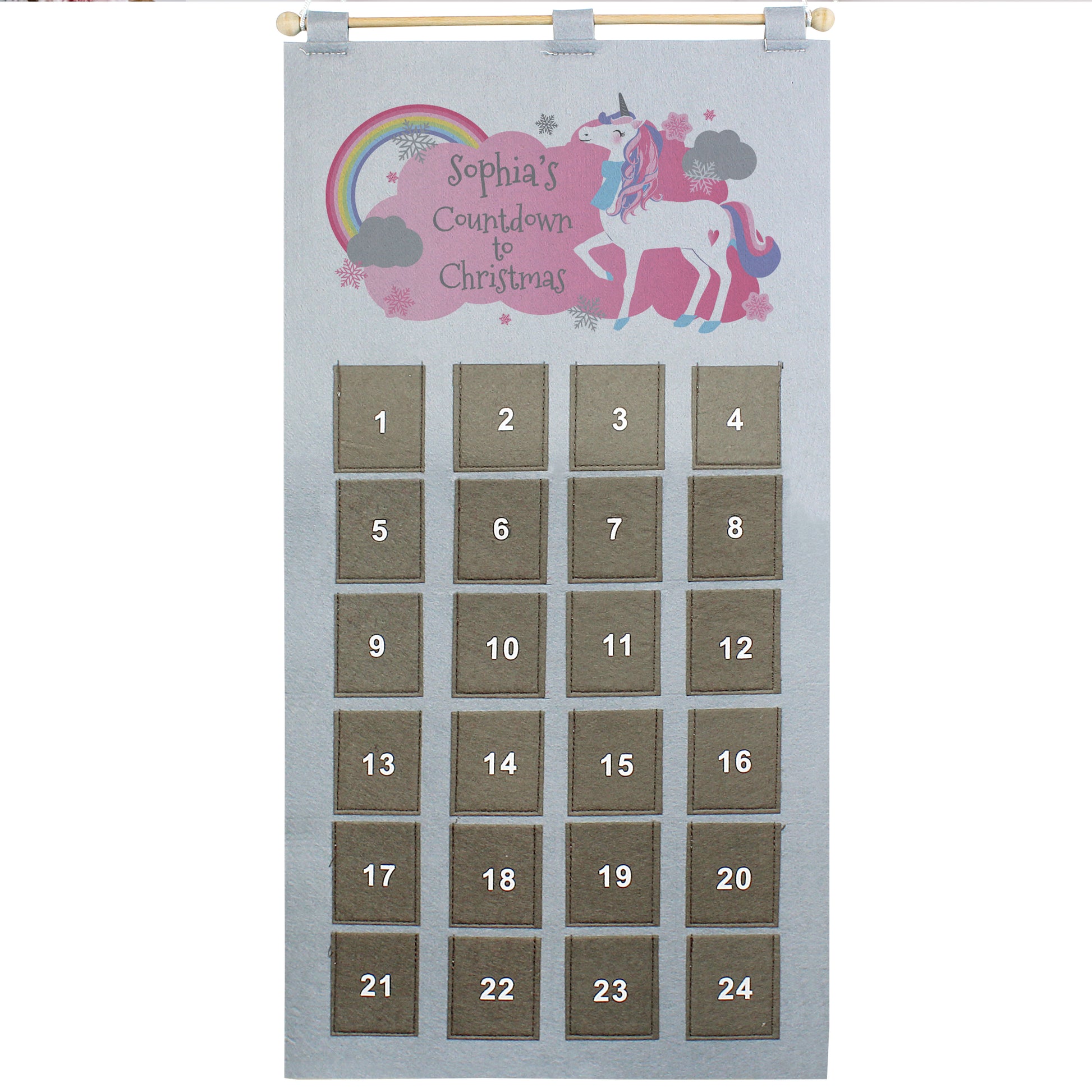 Personalised Christmas Unicorn Advent Calendar In Silver Grey - MK&JD Gifts