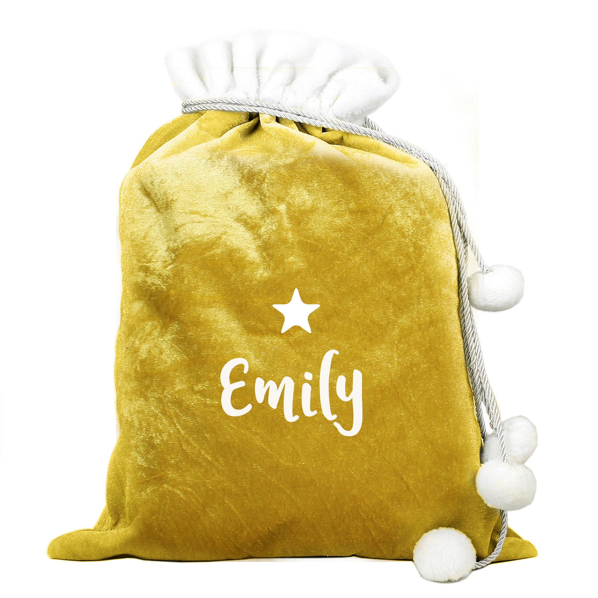 Personalised Name Only Gold Luxury Pom Pom Sack - MK&JD Gifts