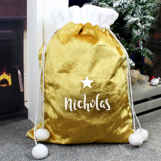 Personalised Name Only Gold Luxury Pom Pom Sack - MK&JD Gifts