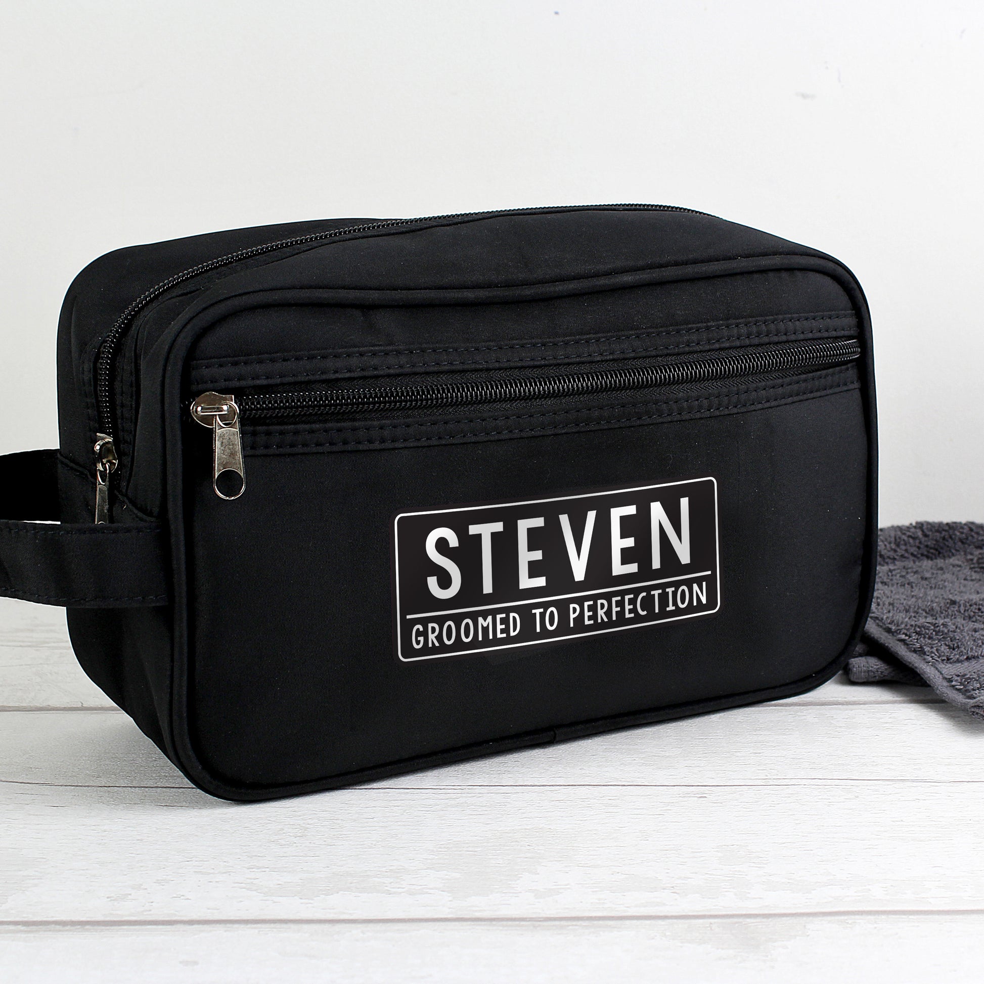 Personalised Free Text Black Toiletry Bag - MK&JD Gifts