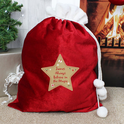 Personalised Free Text Star Luxury Pom Pom Red Sack - MK&JD Gifts