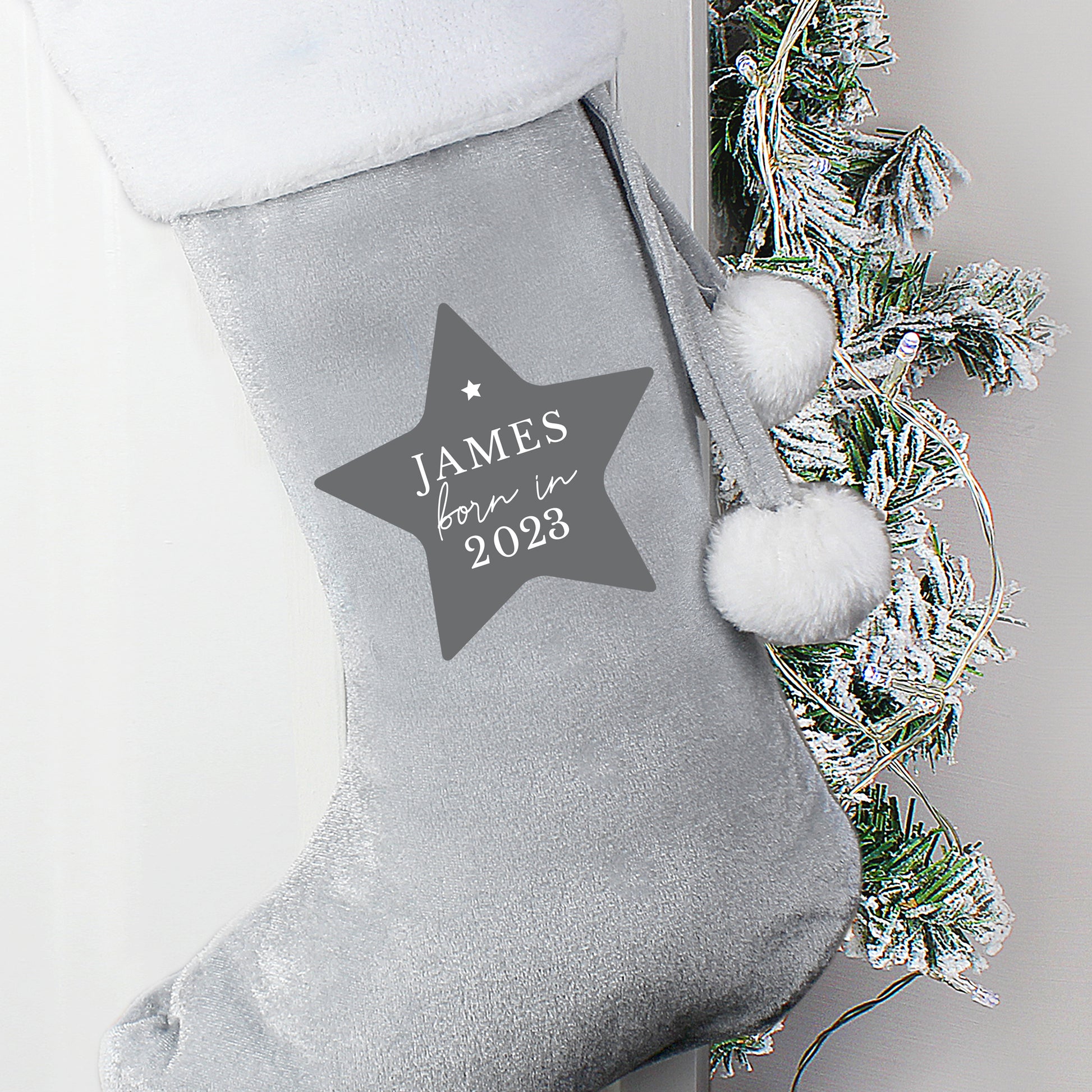 Personalised Born In Luxury Silver Grey Stocking - MK&JD Gifts