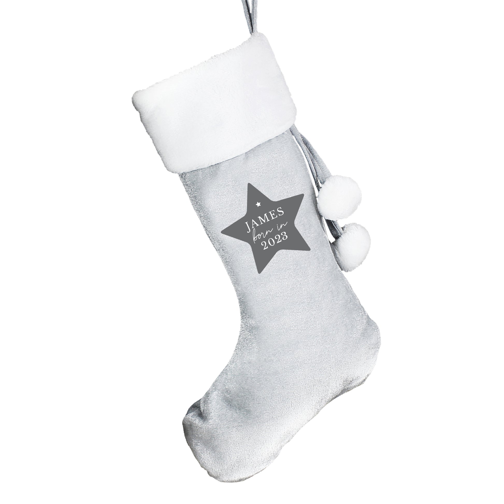Personalised Born In Luxury Silver Grey Stocking - MK&JD Gifts