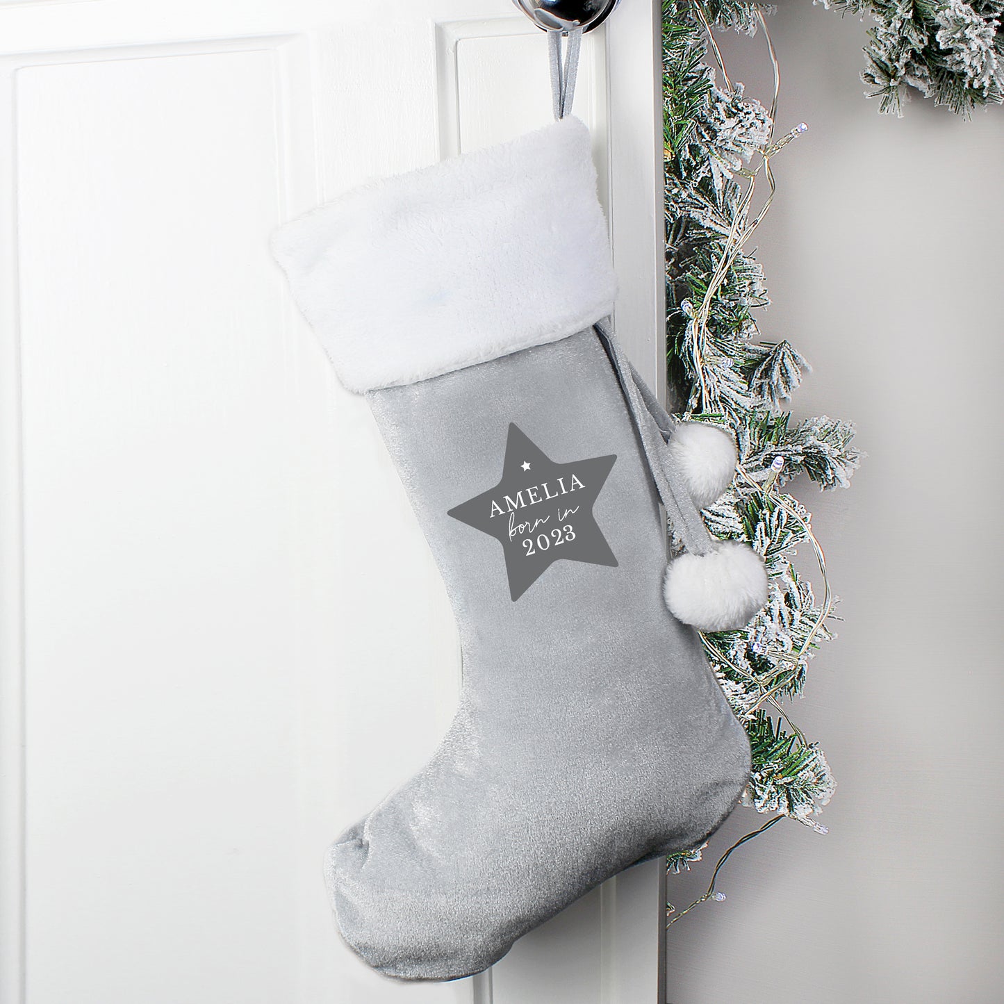Personalised Born In Luxury Silver Grey Stocking - MK&JD Gifts