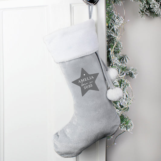 Personalised Born In Luxury Silver Grey Stocking - MK&JD Gifts