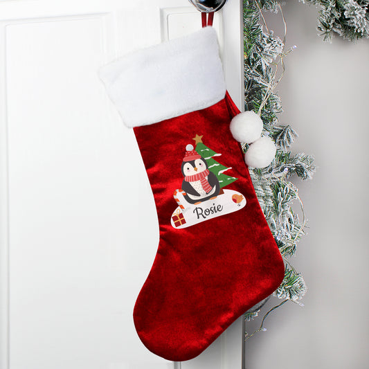 Personalised Christmas Penguin Red Stocking - MK&JD Gifts