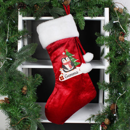 Personalised Christmas Penguin Red Stocking - MK&JD Gifts