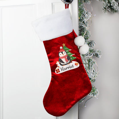 Personalised Christmas Penguin Red Stocking - MK&JD Gifts