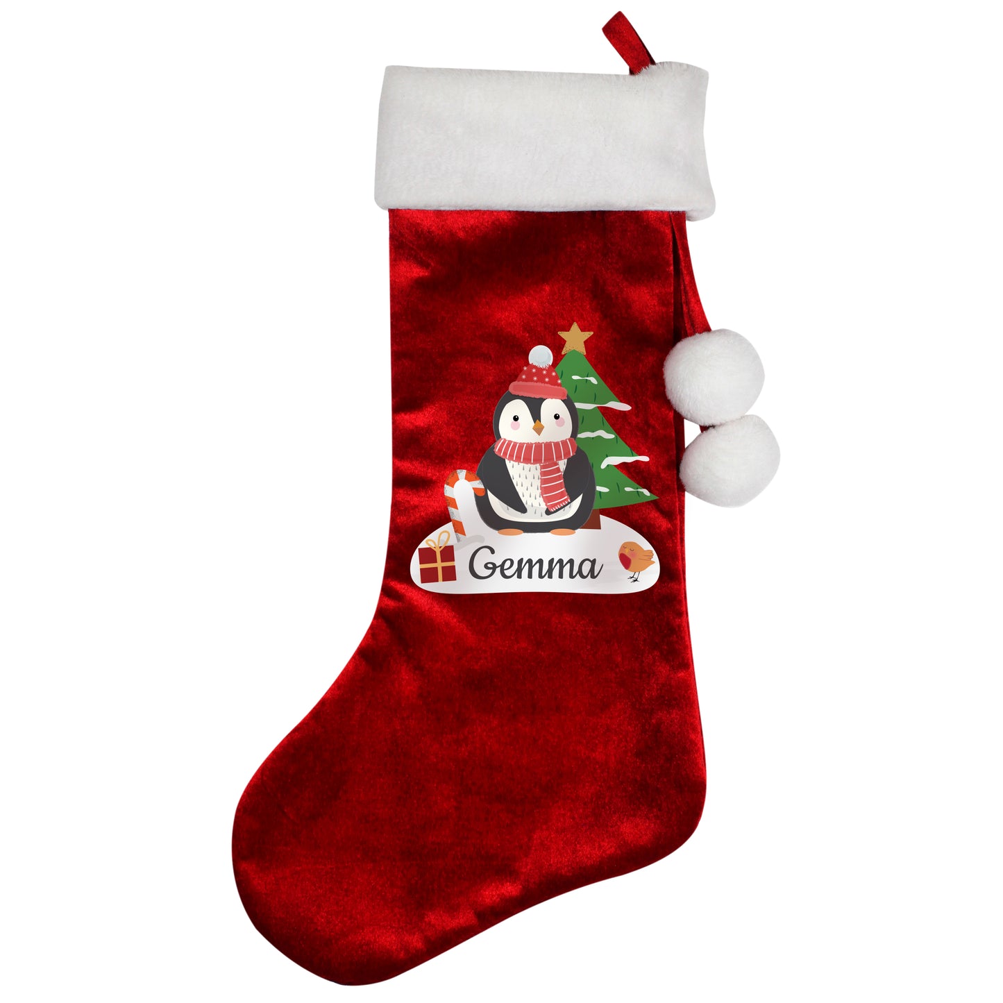 Personalised Christmas Penguin Red Stocking - MK&JD Gifts