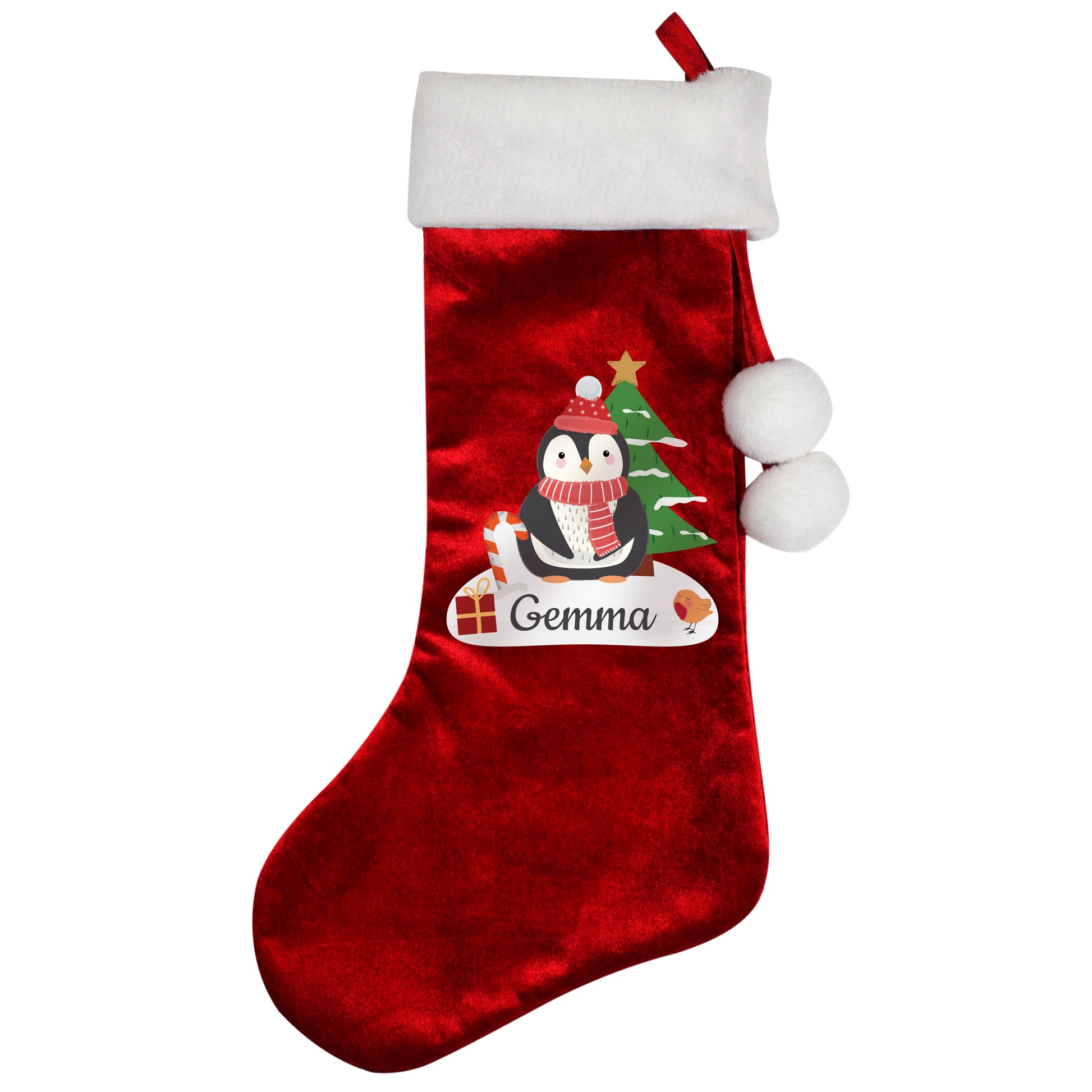 Personalised Christmas Penguin Red Stocking - MK&JD Gifts